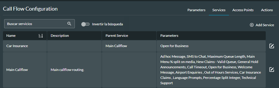 Call Flow Configuration dialog