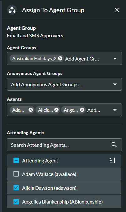 Assign to Agent Group panel