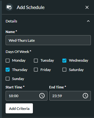 Add Schedule dialog