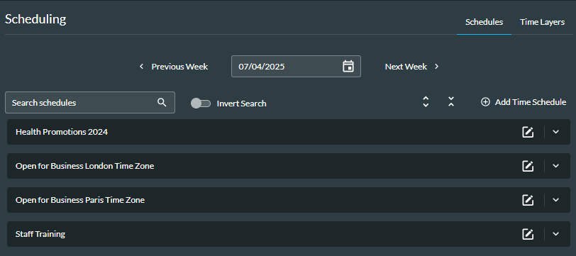 Schedules page