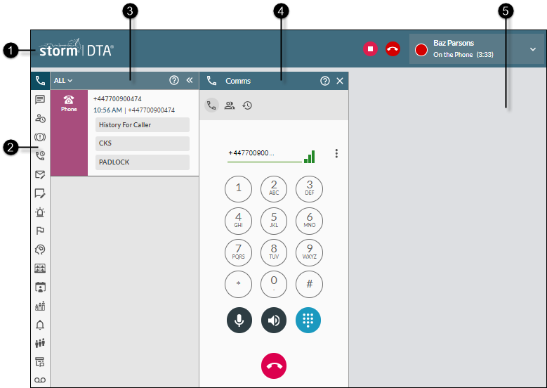 Main application window with three labels numbered 1 to 5