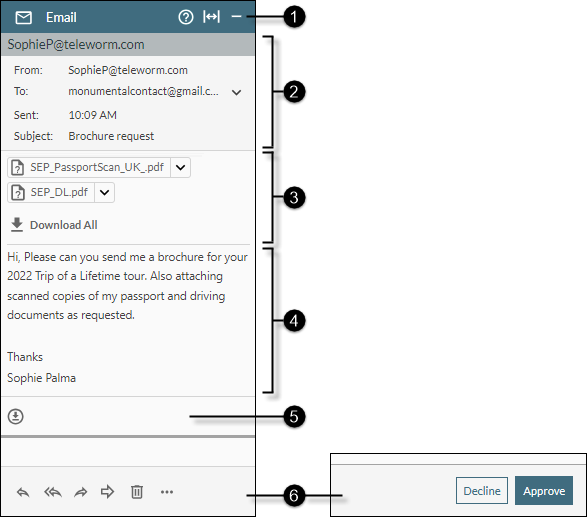 Annotated incoming email panel