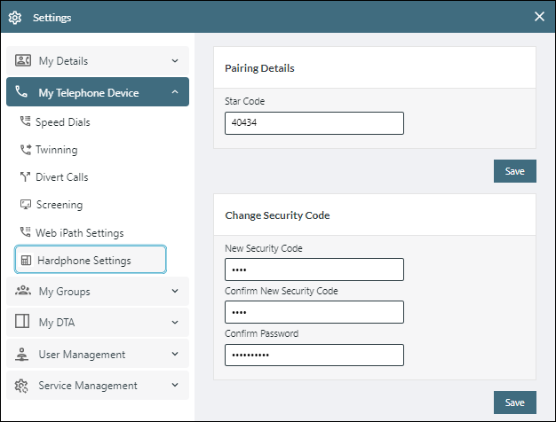 IP phone pairing settings